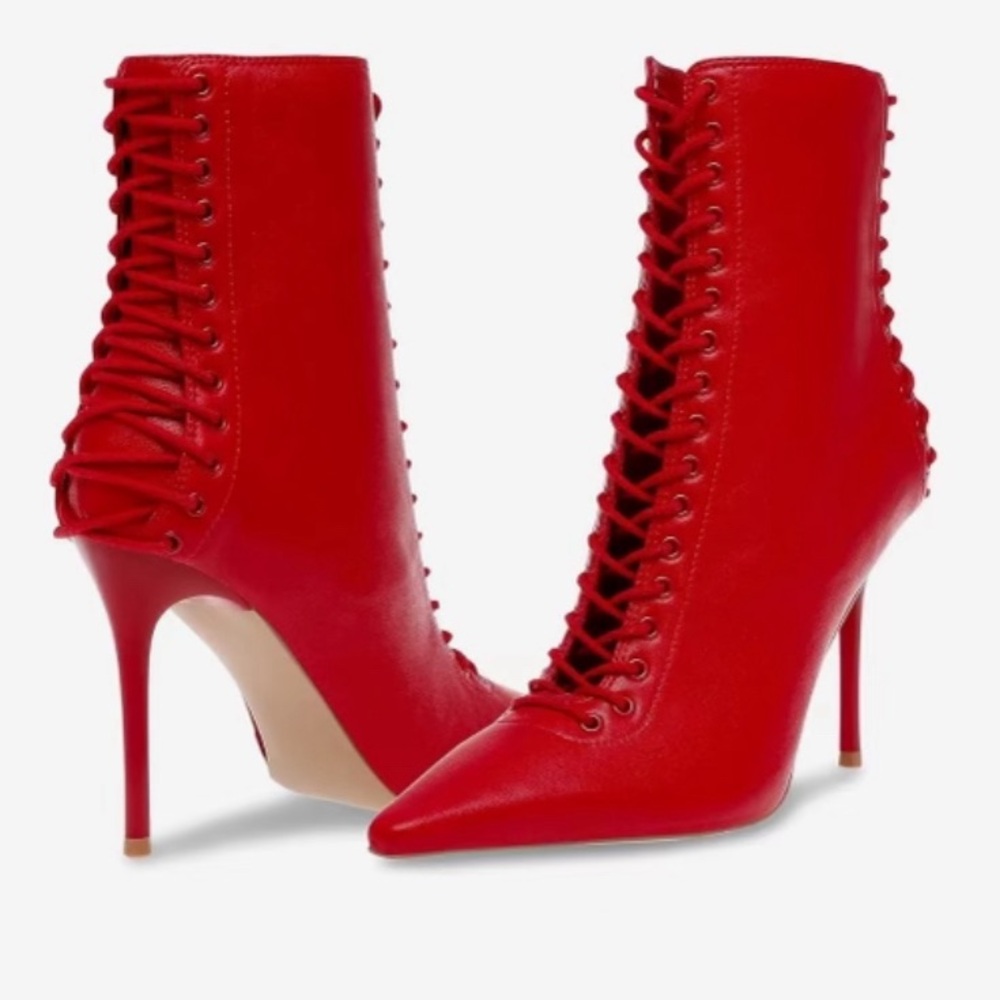 Red lace up leather heels Steve Madden